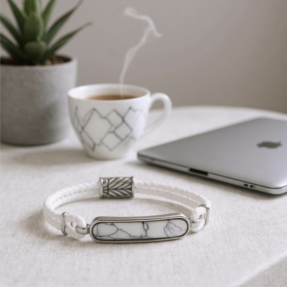 Moon Goddess Boutique Jewelry - White Howlite Leather Bracelet ✦ 8" Braided Stainless Magnetic Unisex Minimalist